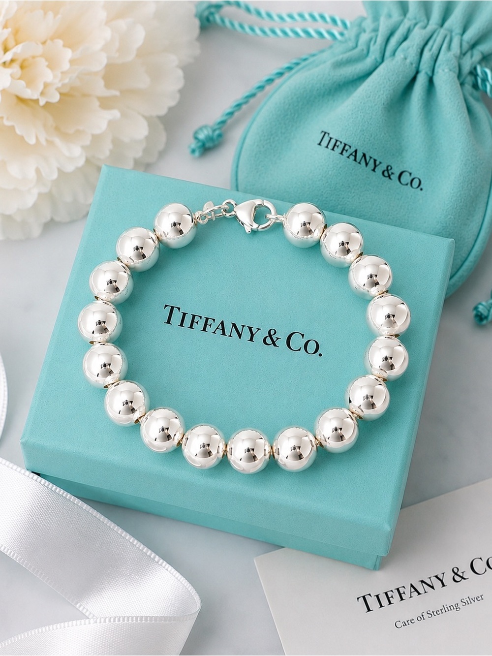 Authenticated Tiffany & Co. HardWear Ball Bracelet Sterling Silver 10mm, 8” 17g